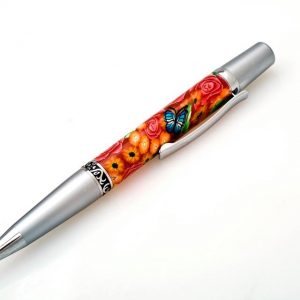 Red Rose with Blue Butterflies Pen