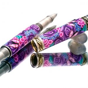Purple Rose with Butterflies Rollerball Pen