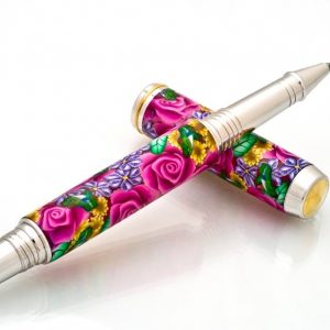 Fuchsia Rose with Frogs Millefiori Pen