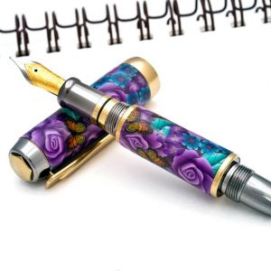 Purple Rose with Teal Flowers Fountain Pen