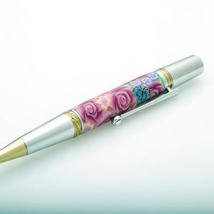 Fuchsia Rose with Blue Butterflies Ballpoint Pen