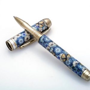 Blue Floral with Yellow Butterflies Roller Ball