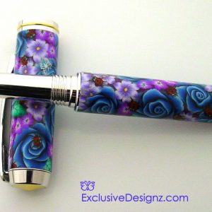 Blue Roses and Red Lady Bugs Millefiori Fountain Pen