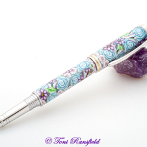 Turquoise Rose with Purple Flowers Millefiori Fountain Pen