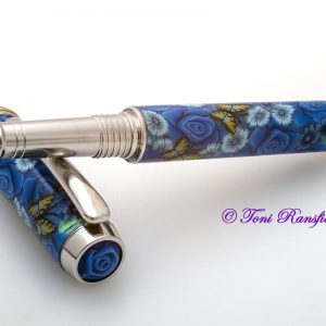 Blue Rose with Yellow Butterflies Millefiori Fountain Pen