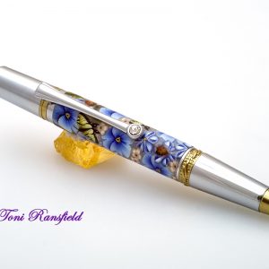 Blue Pansy with Yellow Swallowtail Butterflies and Lady Bugs Majestic Squire
