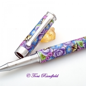 Purple Rose with Yellow Swallowtails Rollerball