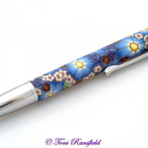 Blue Flowers with Red Lady Bugs Click Pen