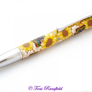 Yellow Sunflowers with Rainbow Butterflies Click Pen