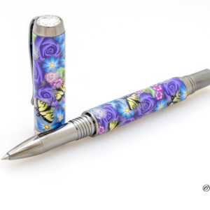 Purple Rose with Yellow Swallowtail Butterflies Rollerball Pen