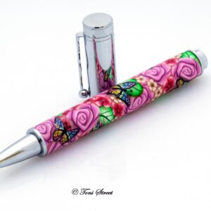 Pink Roses with Rainbow Butterflies