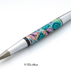Turquoise Rose with Pink Butterflies Click Pen