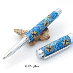 Blue Roses with Yellow Butterflies